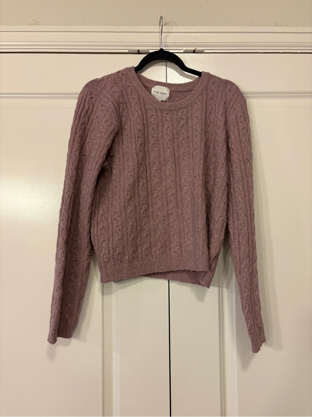 Pink Rose Dusty Mauve Cable Crewneck Sweater